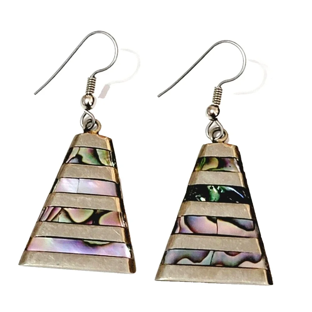 Vintage Mother‎ of Pearl Long Dangle Earrings 2